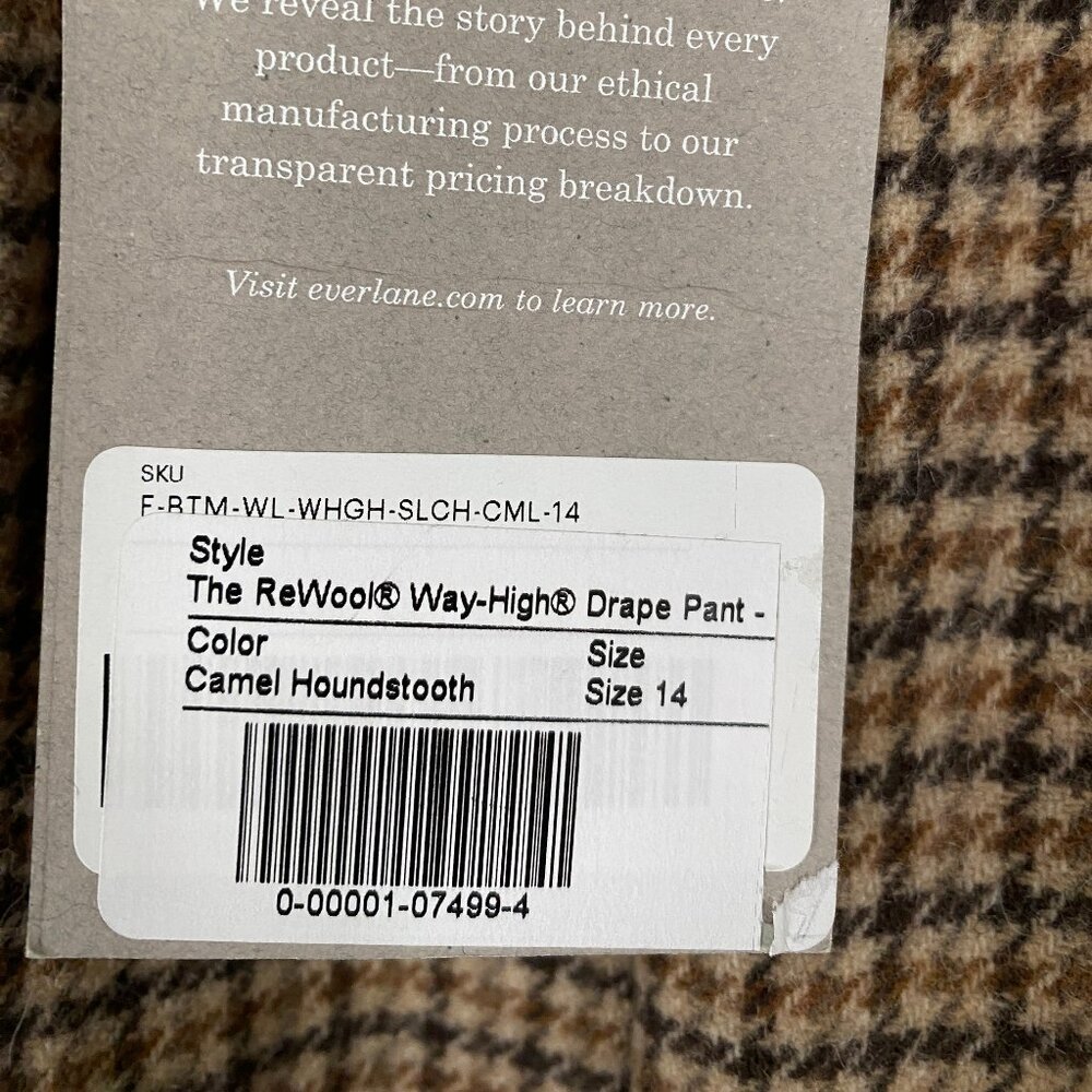 E V E R L A N E  //  The ReWool Way-High Drape Pant Camel Houndstooth 14 NWT - Picture 5 of 6